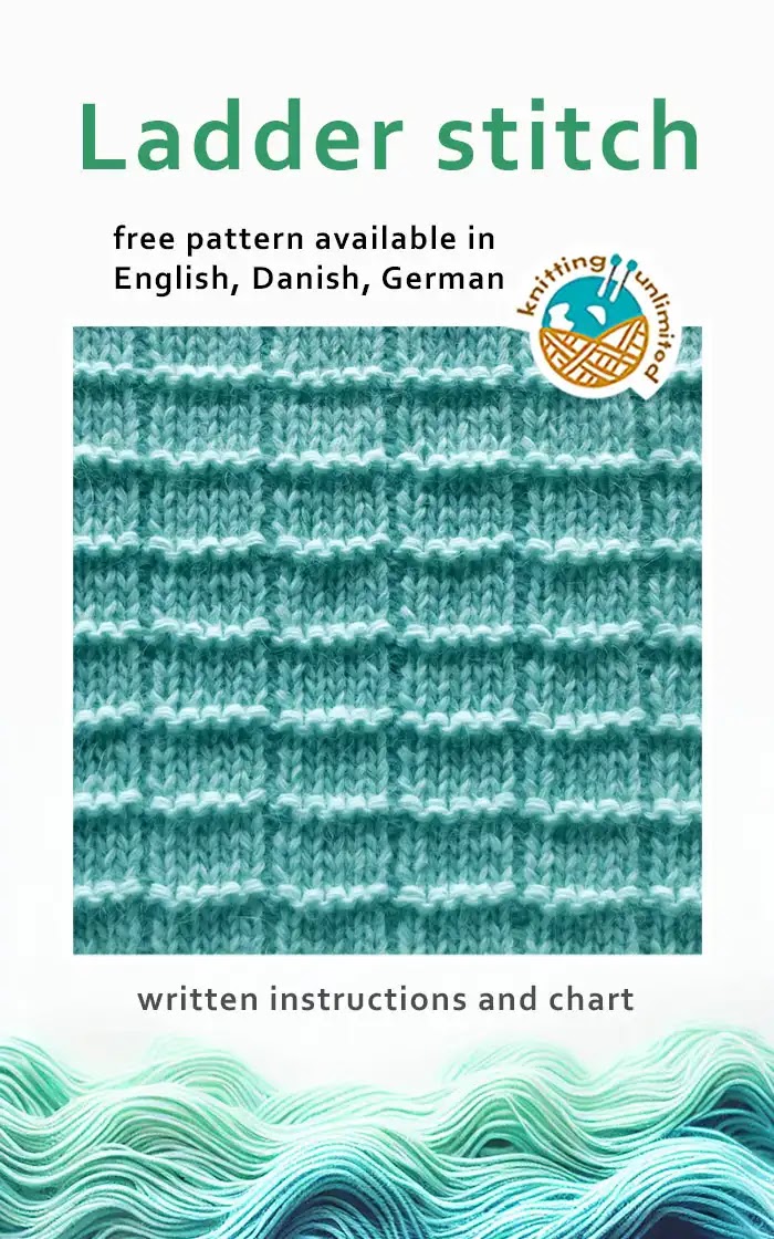 Ladder stitch pattern is offered in three languages - English, Danish, and German - and all versions are available for free