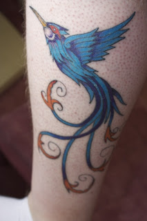 Blue Bird leg tattoo