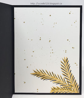 Linda Vich Creates: Pretty Pine Bough. Black and gold unite in this festive holiday card filled with stamped, embossed and die cut pine boughs.