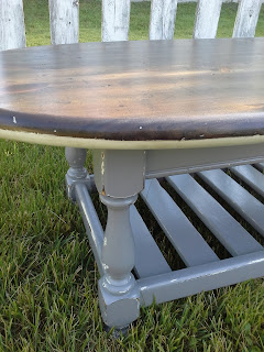 Ethan Allen coffee table grey white jacobean stain