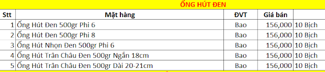 BẢNG GIÁ ỐNG HÚT ĐEN