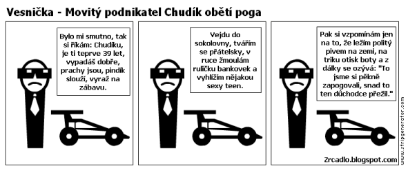 Komiks Vesnička - Movitý podnikatel Chudík obětí poga.