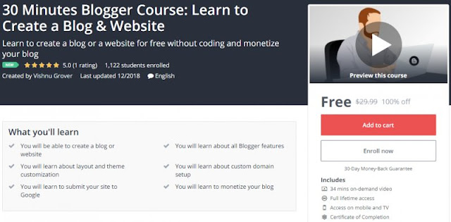 [100% Off] 30 Minutes Blogger Course: Learn to Create a Blog & Website| Worth 29,99$ 