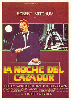 LA NOCHE DEL CAZADOR. España. Autor: T. Calderón. LA NOCHE DEL CAZADOR. The Night of the Hunter. 1955. Estados Unidos. Dirección: Charles Laughton. Reparto: Robert Mitchum, Billy Chapin, Sally Ann Bruce, Shelley Winters, Lillian Gish, Peter Graves, Evelyn Varden, James Gleason, Don Beddoe, Gloria Castillo.