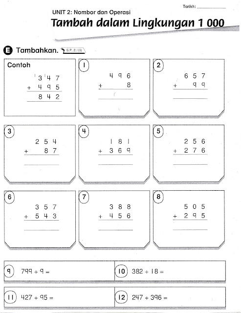 SUDUT MATEMATIK: Lembaran Kerja 3 ( Operasi Tambah )