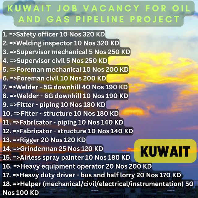 Kuwait job vacancy for Oil and Gas Pipeline Project