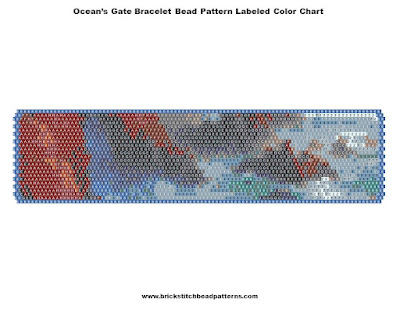 Free "Ocean's Gate" Landscape Art Bracelet Seed Bead Pattern Labeled Color Chart