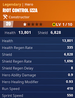 Riot Control Izza legendary hero stats