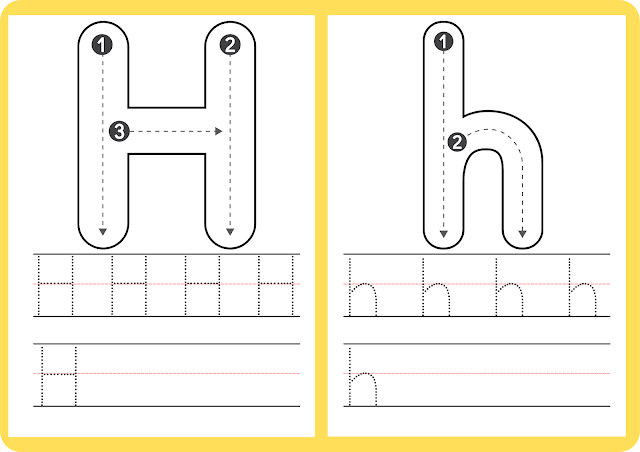 How to write the letter H - Printable A to Z handwriting worksheets
