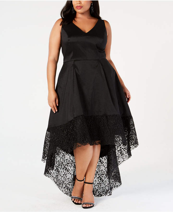 Betsy & Adam Plus Size Taffeta High-Low Gown