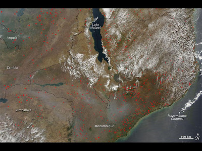 Fires around Lake Malawi in Africa