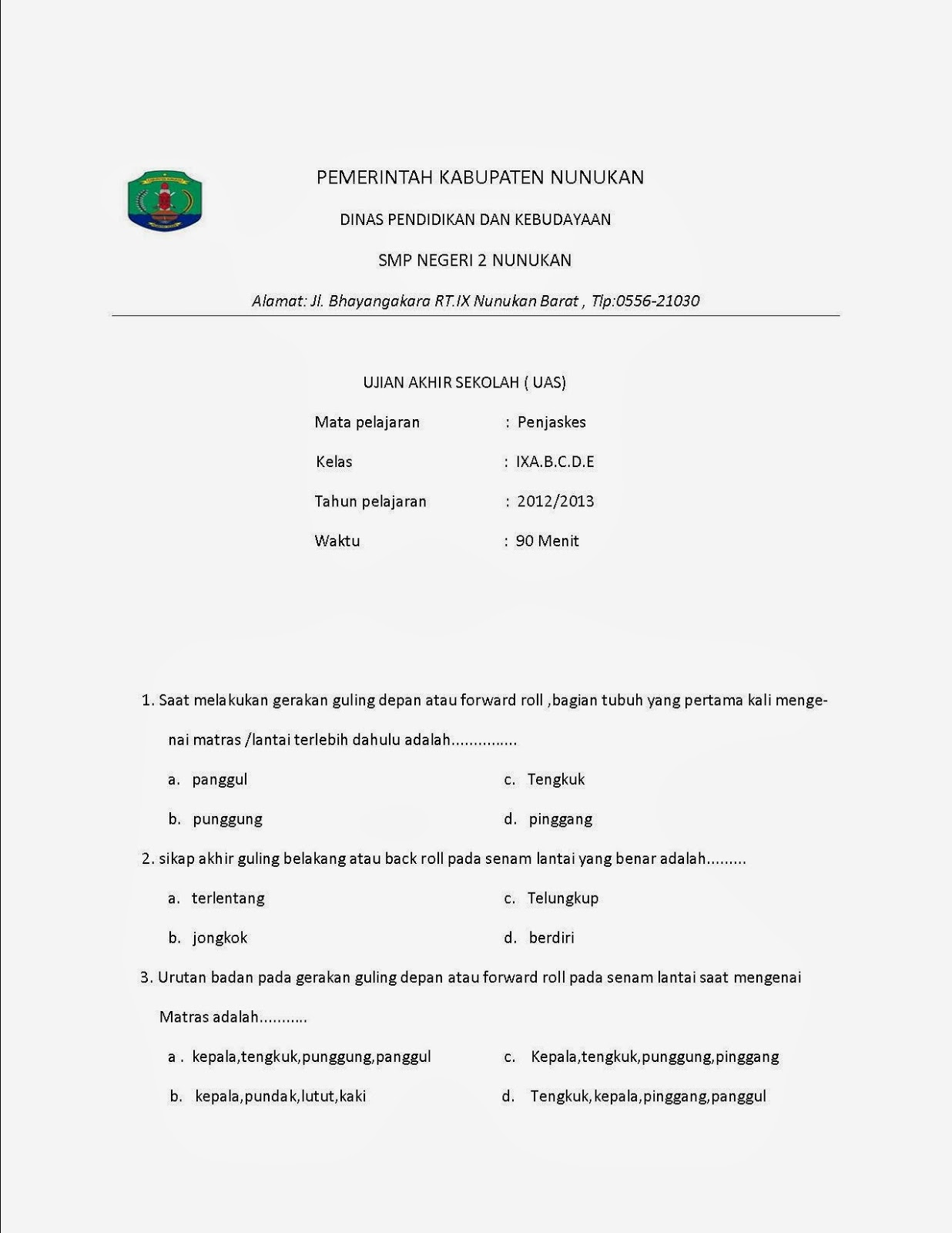 Bank Soal Pjok Smp Kelas 9 Kumpulan Soal Uas Penjas Smp Kumpulan Soal Uas Matematika Smp Kelas 7 Semester 1