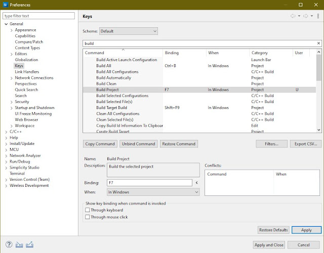 Adding Shortcuts - Key Binding in Simplicity Studio v5