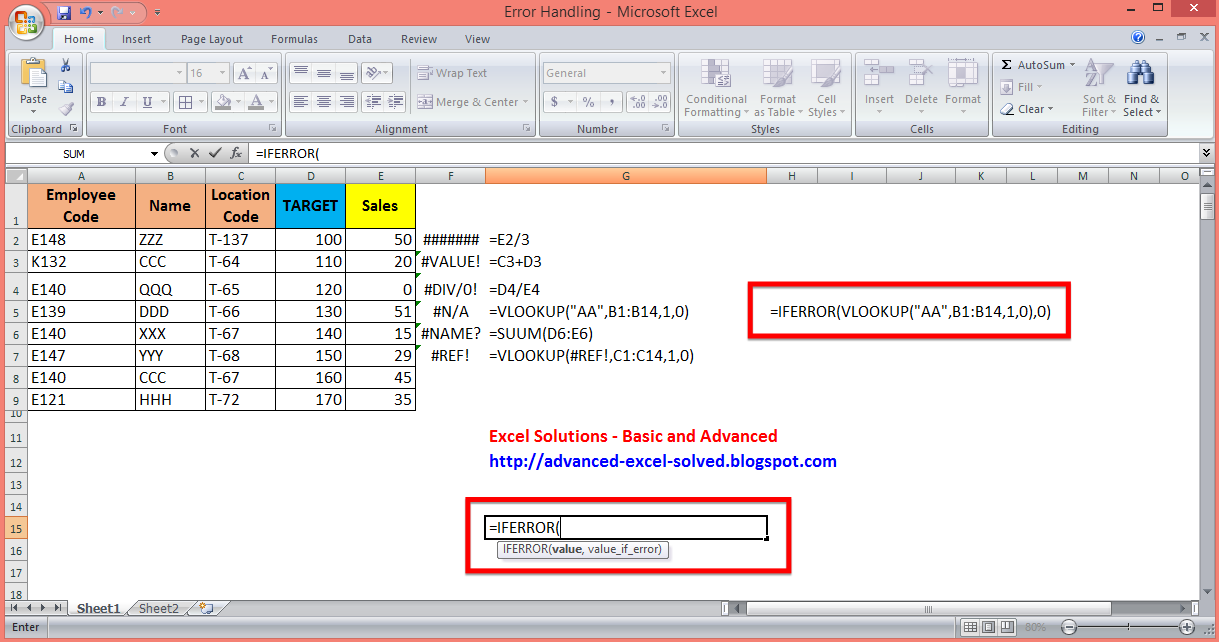 N A Value Div 0 Name Ref Num Null Error Messages In Microsoft Excel Error Handling In Ms Excel Excel Solutions Basic And Advanced