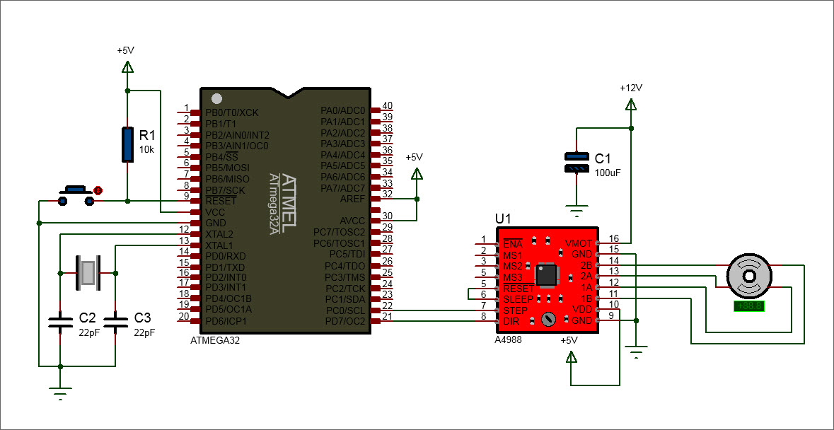 ATmega32 A4988 Stepper Motor Circuit Diagram