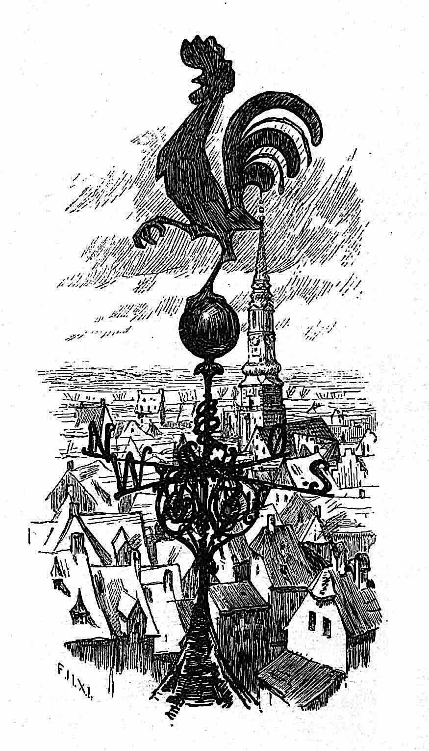 a Frederik Hendriksen 1896 drawing of a weather-cock