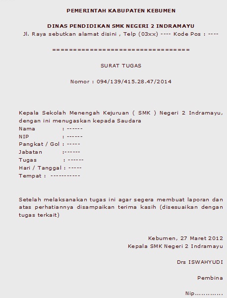 Contoh Surat Tugas Resmi 2018  Kumpulan Contoh Surat dan 