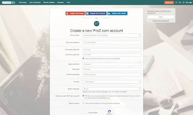 ProZ.com registration page