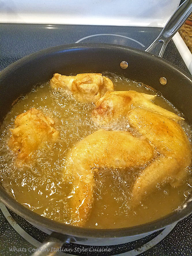 these are chicken wings cut in half  with step by step in instructions and video on how to make fried hot wings after learning how to cut up the whole wings in the video. The chicken wings are shaken in a Southern flour, coated , fried and then poured hot wing sauce over them