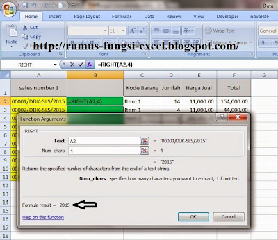 cara mencari karakter dari kanan di excel