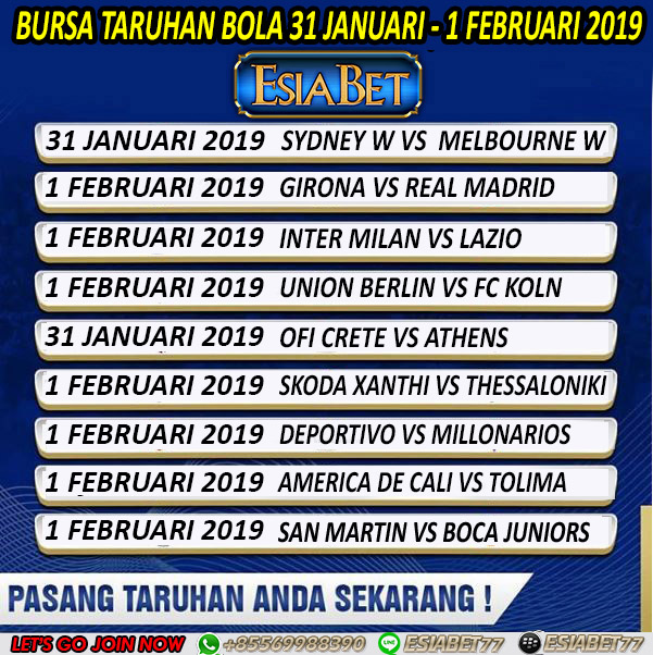 Jadwal Pertandingan Bola Tanggal 31 Januari - 1 Februari 2019