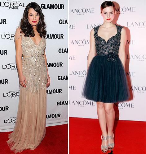 Lea Michele in Jenny Packham & Emma Watson in Elie Saab