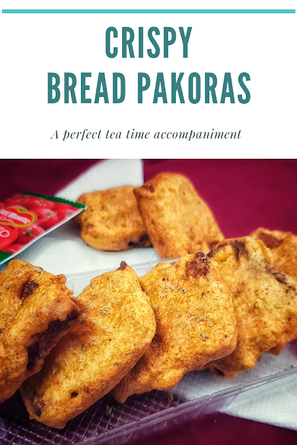 Bread Pakoras or bread bhajiyas are very famous as street food special across the northern part of India.  Bread slices are dipped in gramflour batter which is spiced using red chilli powder , finely chopped chillies and the slices are deep fried in oil.