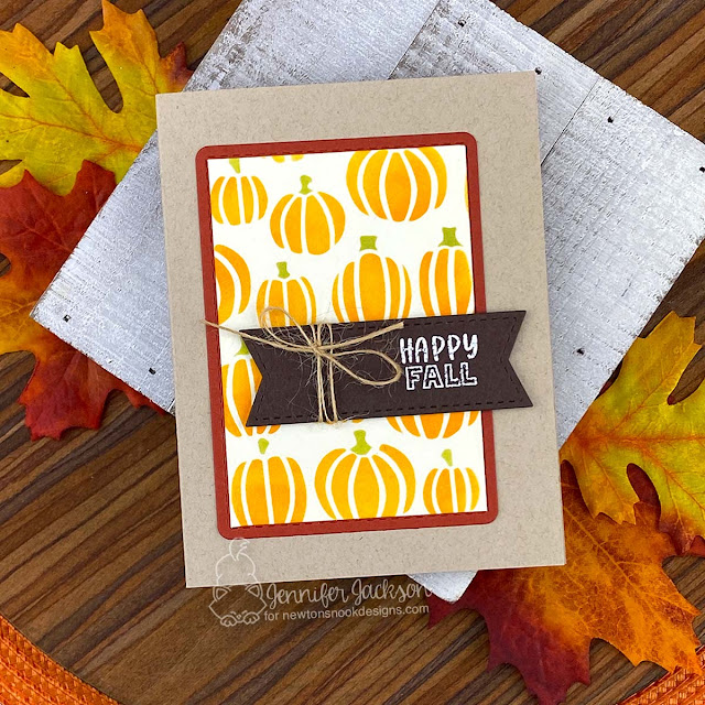 Happy Fall Card by Jennifer Jackson | Jack-o'-lantern Stencil Set and Frames & Flags Die Set by Newton's Nook Designs #newtonsnook #handmade