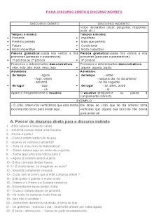 discurso direto e indireto exercicios