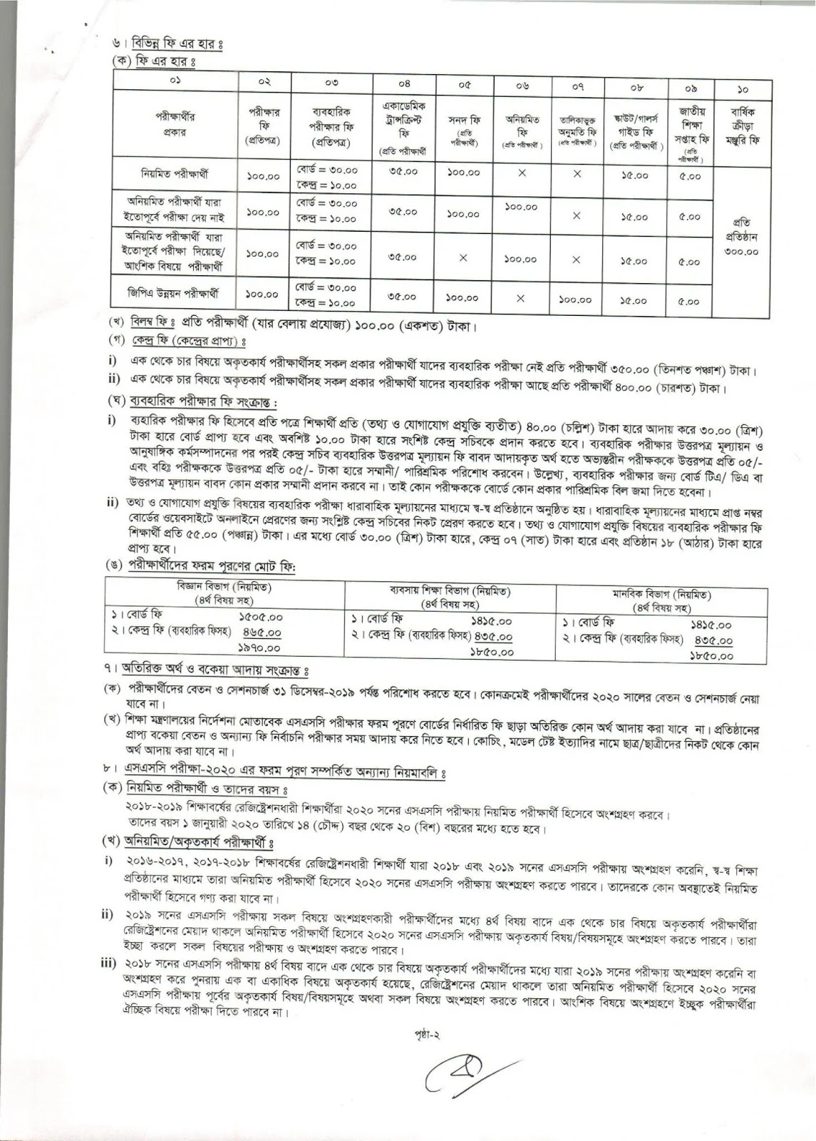 Comilla Board SSC 2020 Exam Form Fill up Notice Download PDF