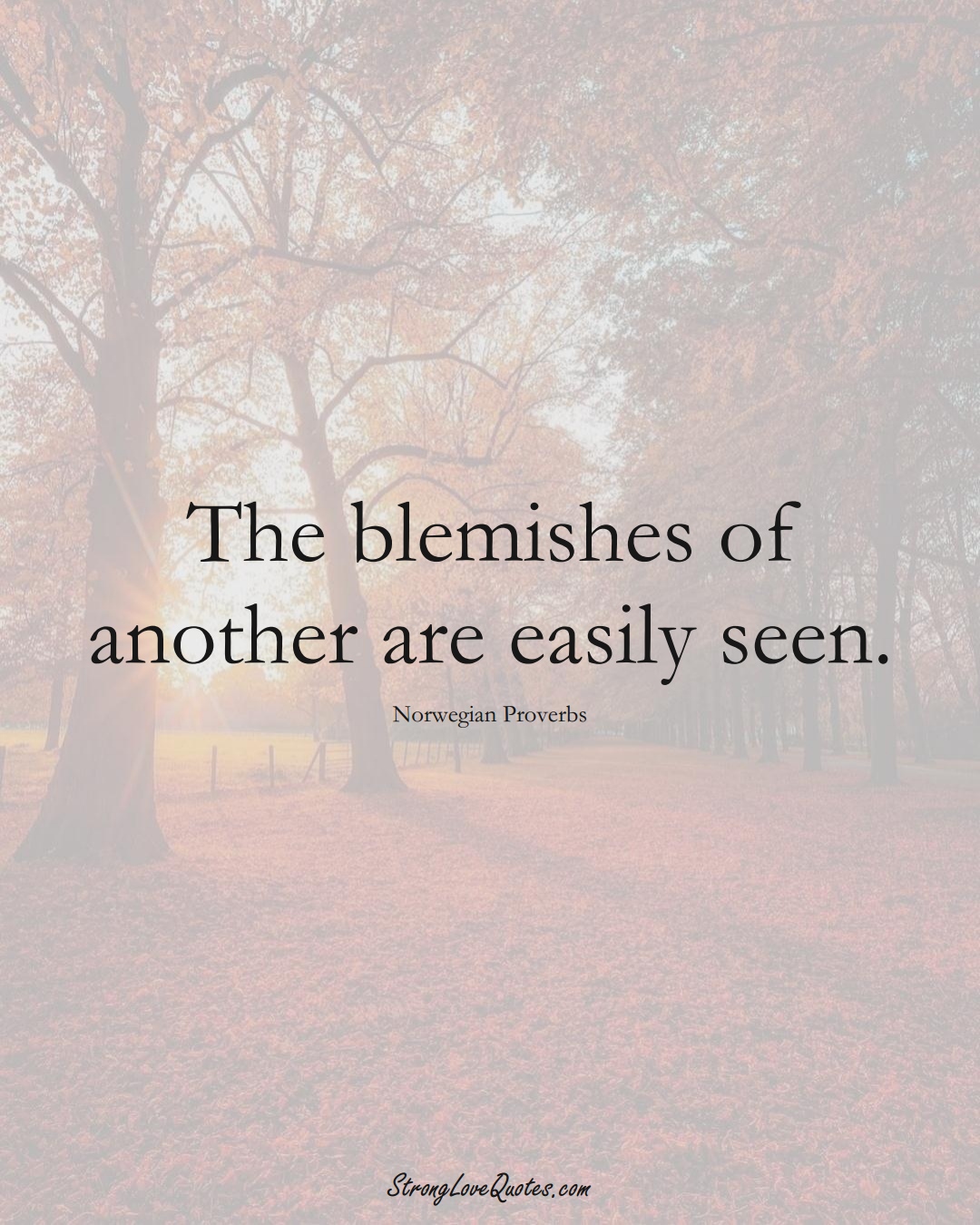 The blemishes of another are easily seen. (Norwegian Sayings);  #EuropeanSayings