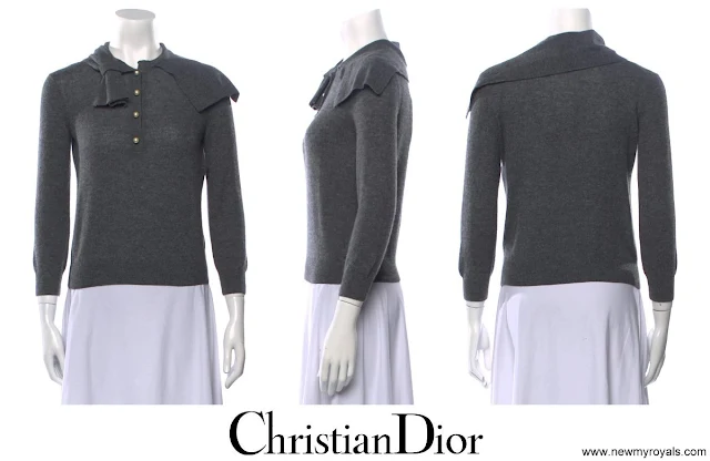 Queen Rania wore Christian Dior Cashmere Crew Neck Sweater in Gray