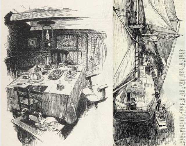 Недоеденная еда, оставшаяся в каюте корабля, и экипаж Деи Грация на борту «Марии Целесты». 5 декабря 1872 г.