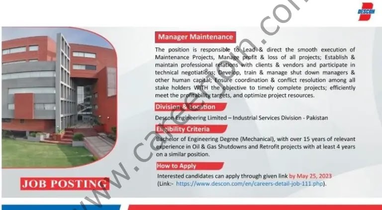 Jobs in Descon Engineering Ltd