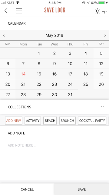 screenshot of outfit scheduler in the Finery app