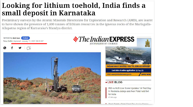 looking for lithium toehold,india a small deposit in karnataka
