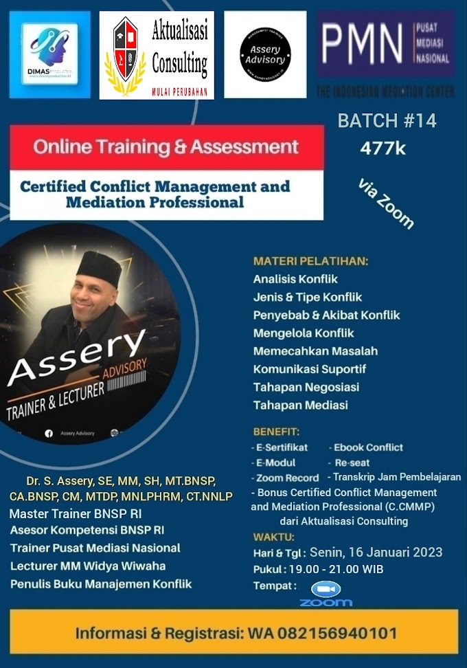 WA.0821-5694-0101 | Certified Conflict Management and Mediation Professional (C.CMMP) 16 Januari 2023