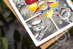 Sunny Studio Stamps: Comic Strip Speech Bubbles Dies Super Duper Super Hero Themed Card by Eloise Blue