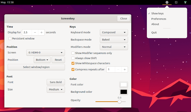 Screenkey indicator and preferences