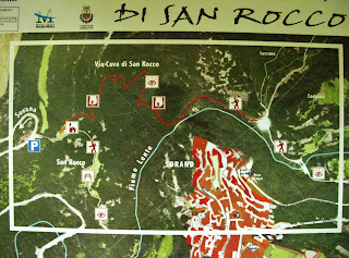 Local trail map of the San Rocco Via Cava walk near Sorano, Southern Tuscany, Italy