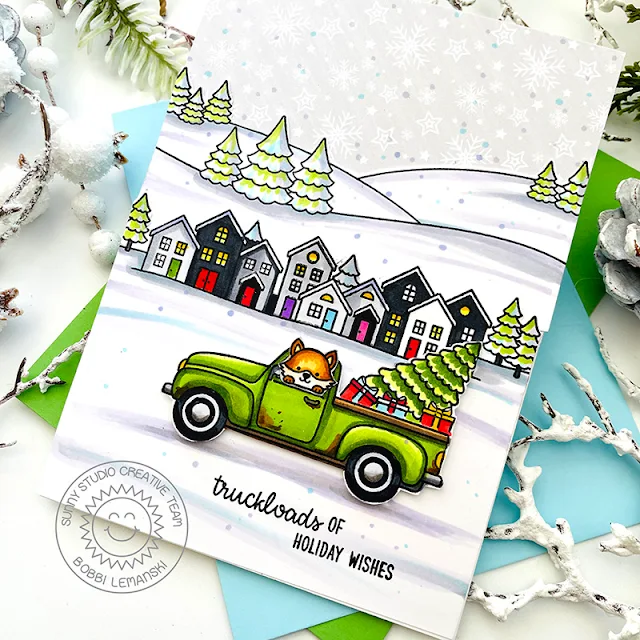 Sunny Studio Stamps: Truckloads Of Love Holiday Card by Bobbi Lemanski (featuring Scenic Route)