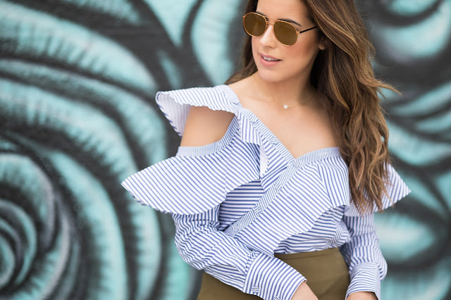 Self Portrait Pinstripe Poplin Ruffle Shirt