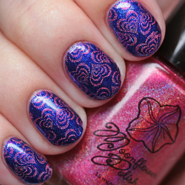 Moonflower Polish Enchanted Rose over Heather's Hues Lose Your Blues with Lina Nail Art Supplies In Motion 03