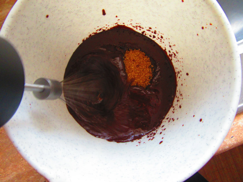 Small flourless rum chocolate cake by Laka kuharica: Add sugar, mix