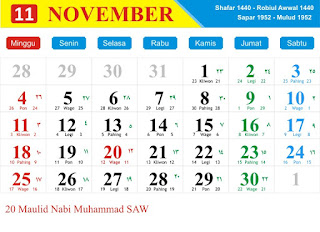 Kalender Bulan November 2018