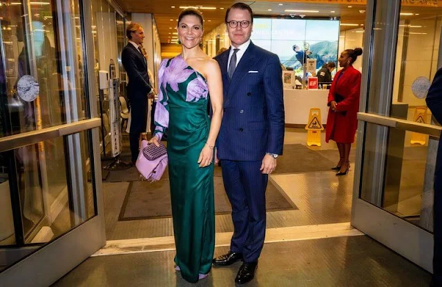 Crown Princess Victoria wore a Paris red suit by The Extreme Collection. Cravingfor earrings. By Malina Anya dress