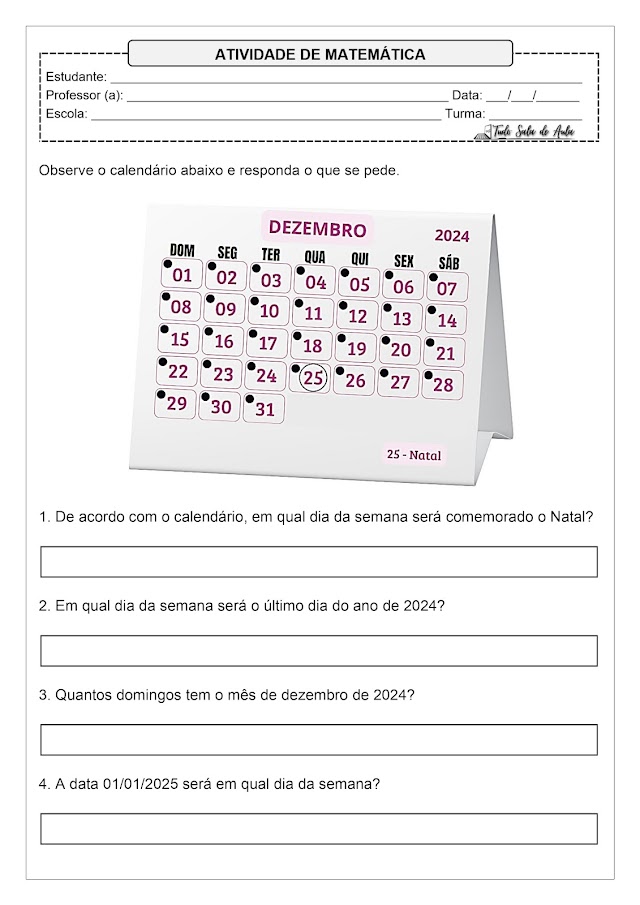 atividade calendário