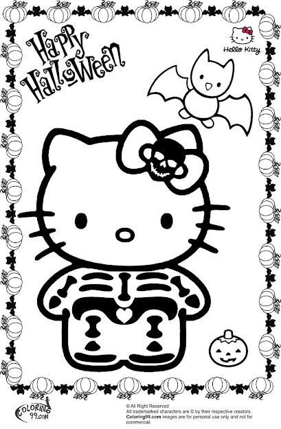 Hello Kitty Halloween Skeleton Coloring Pages