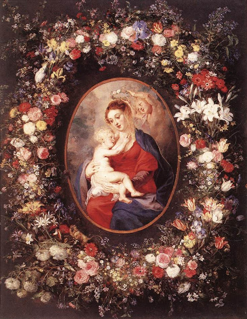 The Virgin and child in a garland of flower , Peter Paul Rubens, baroque