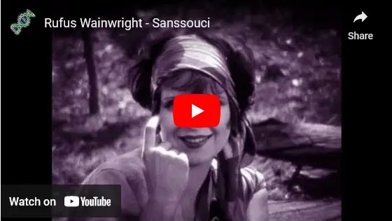 YouTube cover video of Rufus Wainwright1s Sanssouci featuring a woman in violet black duotone with 1920s appearance